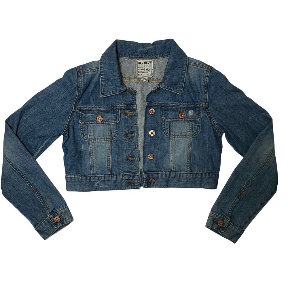 Vintage Y2K Old Navy Cropped Denim Jacket Lightwash Stitch Detail 100 Cotton Y2K - Picture 14 of 16